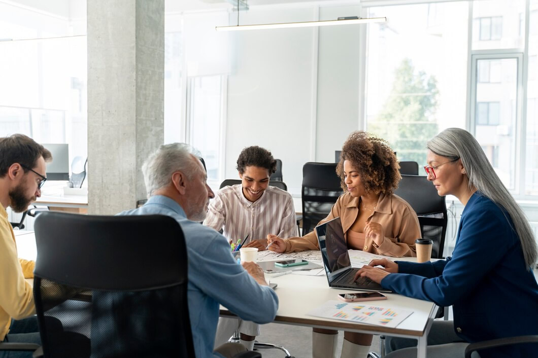 people working as team